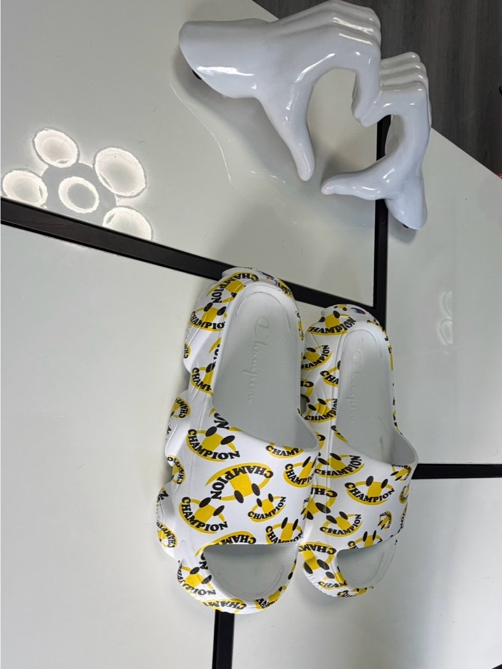 Champion IPO Smile White Graphic Slides Sandals | Men's Size 8 / Women's Size 10 - Picture 9 of 11